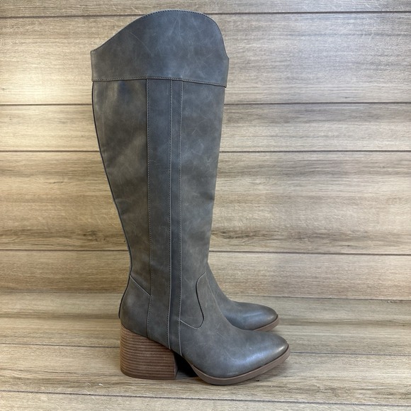 Kork-Ease Shoes - Korks Scarlet Taupe Western Tall Knee-High Boots Faux Leather Block Heel $200